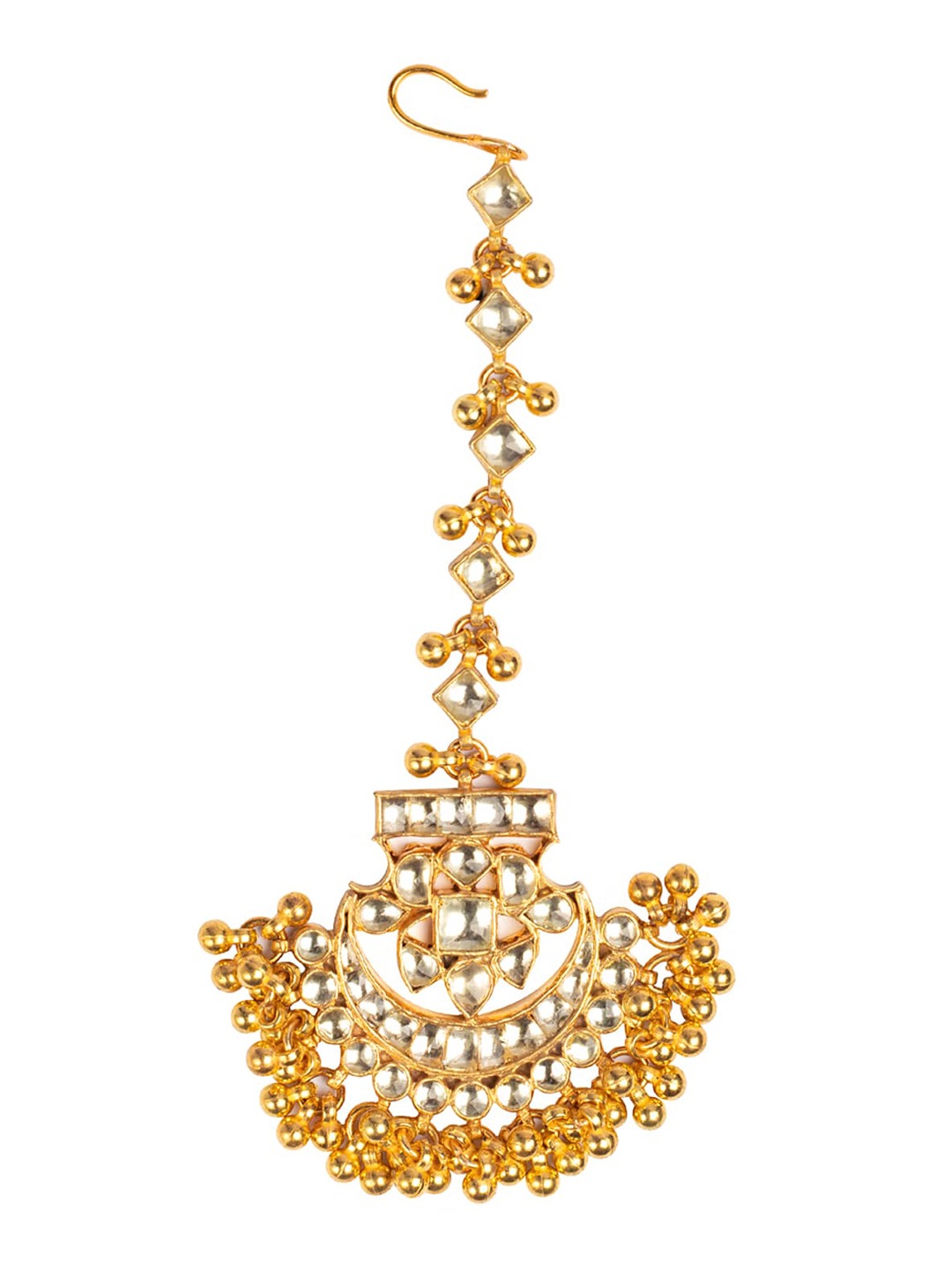 Women's Gold-Plated Off-White Kundan-Studded Handcrafted Maang Tikka