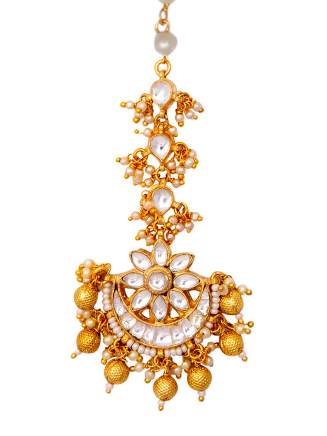 Women's Gold Plated Pachi Kundan Stone Studded Maang Tikka