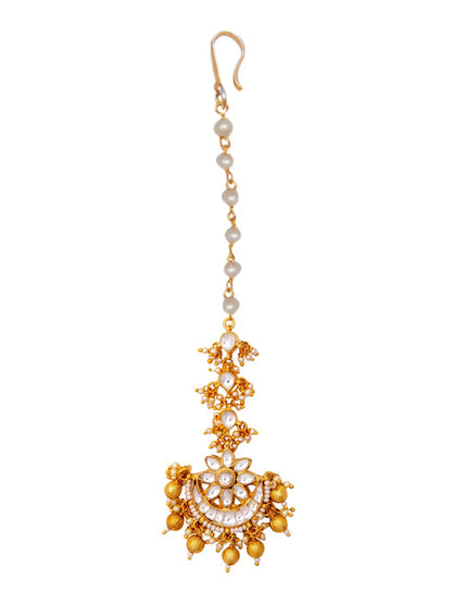 Women's Gold Plated Pachi Kundan Stone Studded Maang Tikka