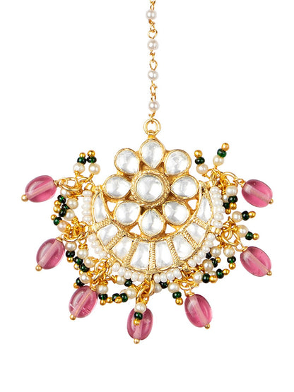 Women's Gold-Plated & White Kundan Studded Maang Tikka