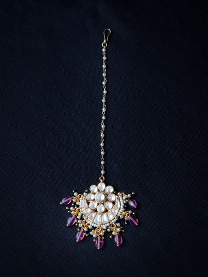 Women's Gold-Plated & White Kundan Studded Maang Tikka