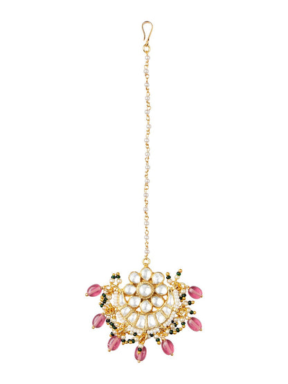 Women's Gold-Plated & White Kundan Studded Maang Tikka