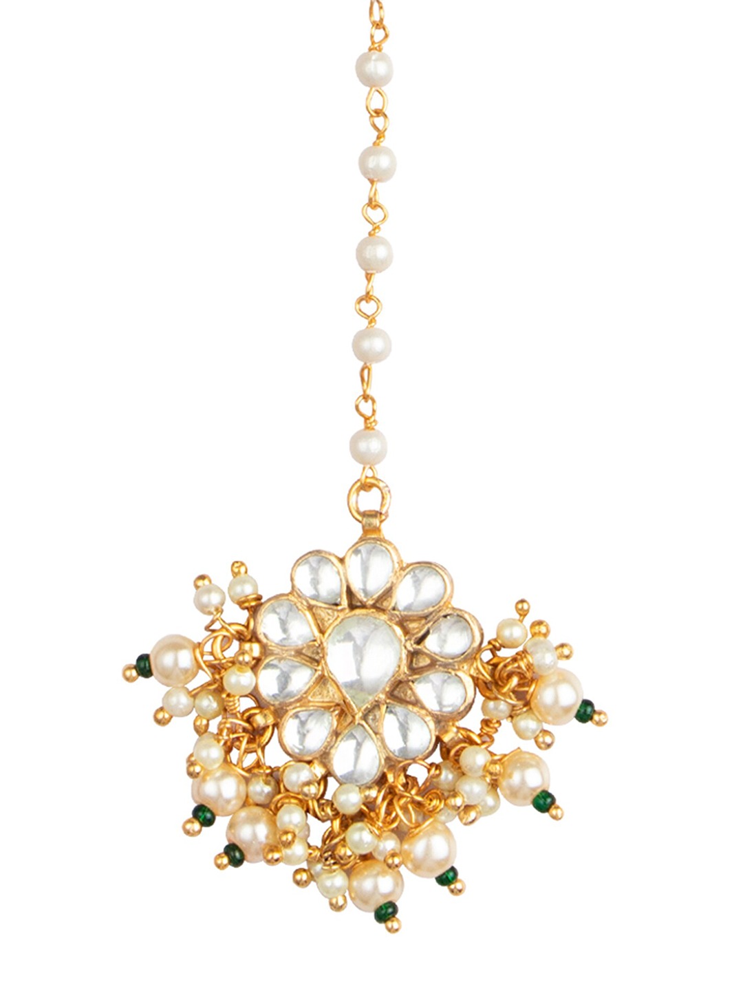 Women's 24K Gold-Plated White Kundan Studded Handcrafted Maang Tikka