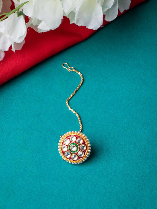 Women's Gold-Plated & White Kundan-Studded Borla Maang Tikka