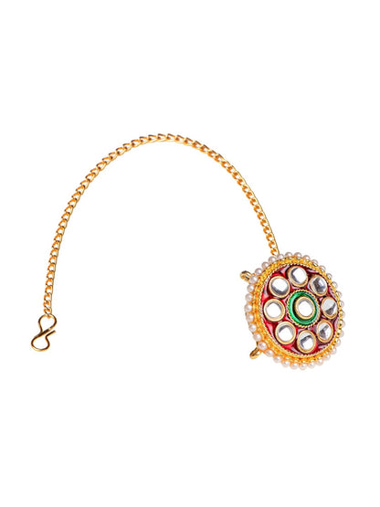 Women's Gold-Plated & White Kundan-Studded Borla Maang Tikka