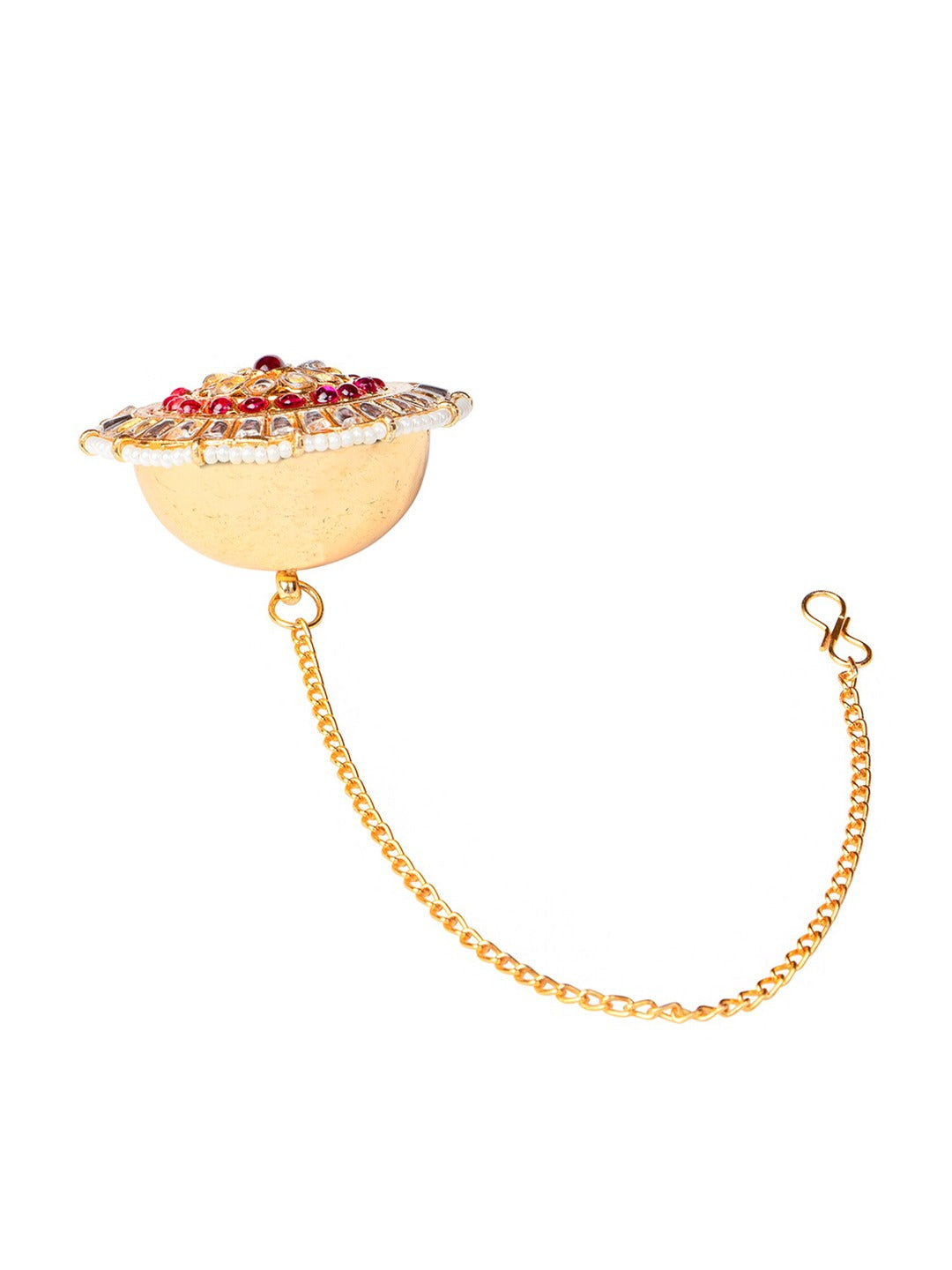 Women's Gold-Plated White & Pink Kundan-Studded & Pearl-Beaded Borla Maang Tika