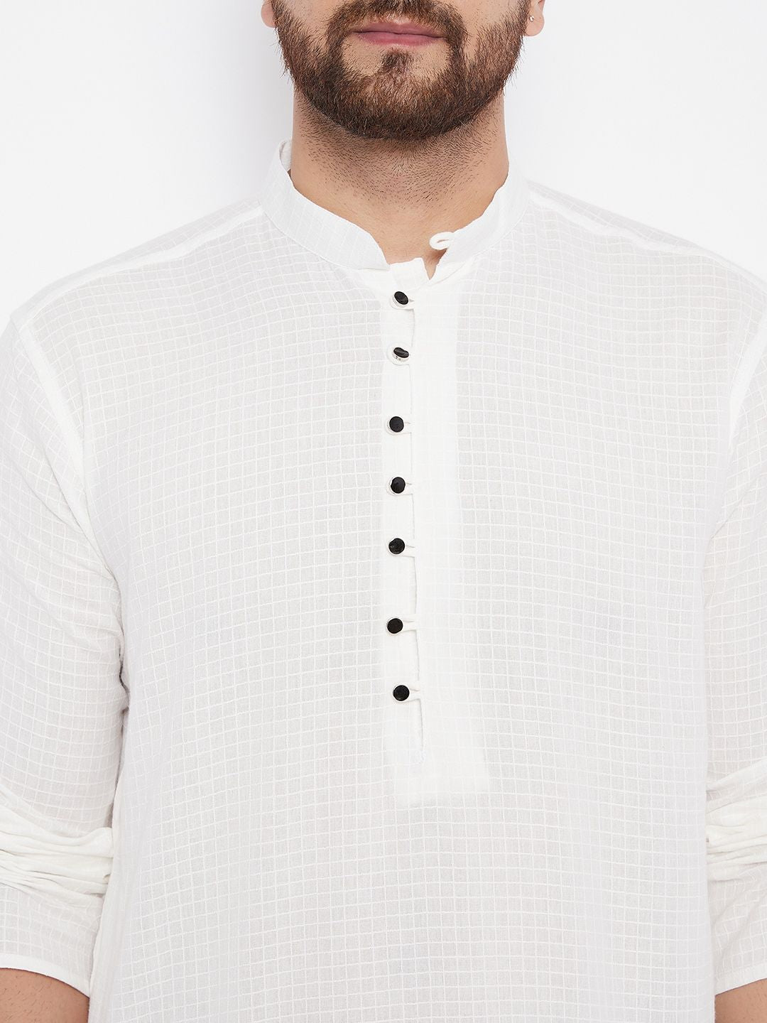 Men's Woven Design White Straight  Kurta