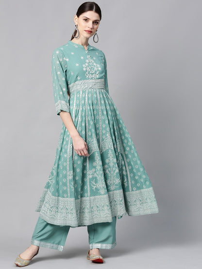 Women's Georgette Printed Anarkali Kurta With Palazzo