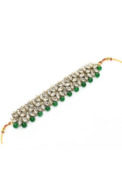 Golden Plated with stone and green Pearls Necklace Combo Set Jkms_127