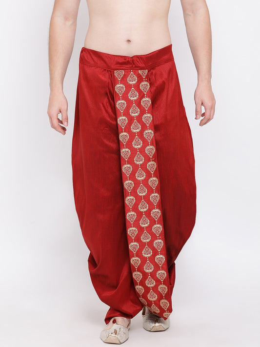 Men's Maroon Embroidered Dhoti Pant