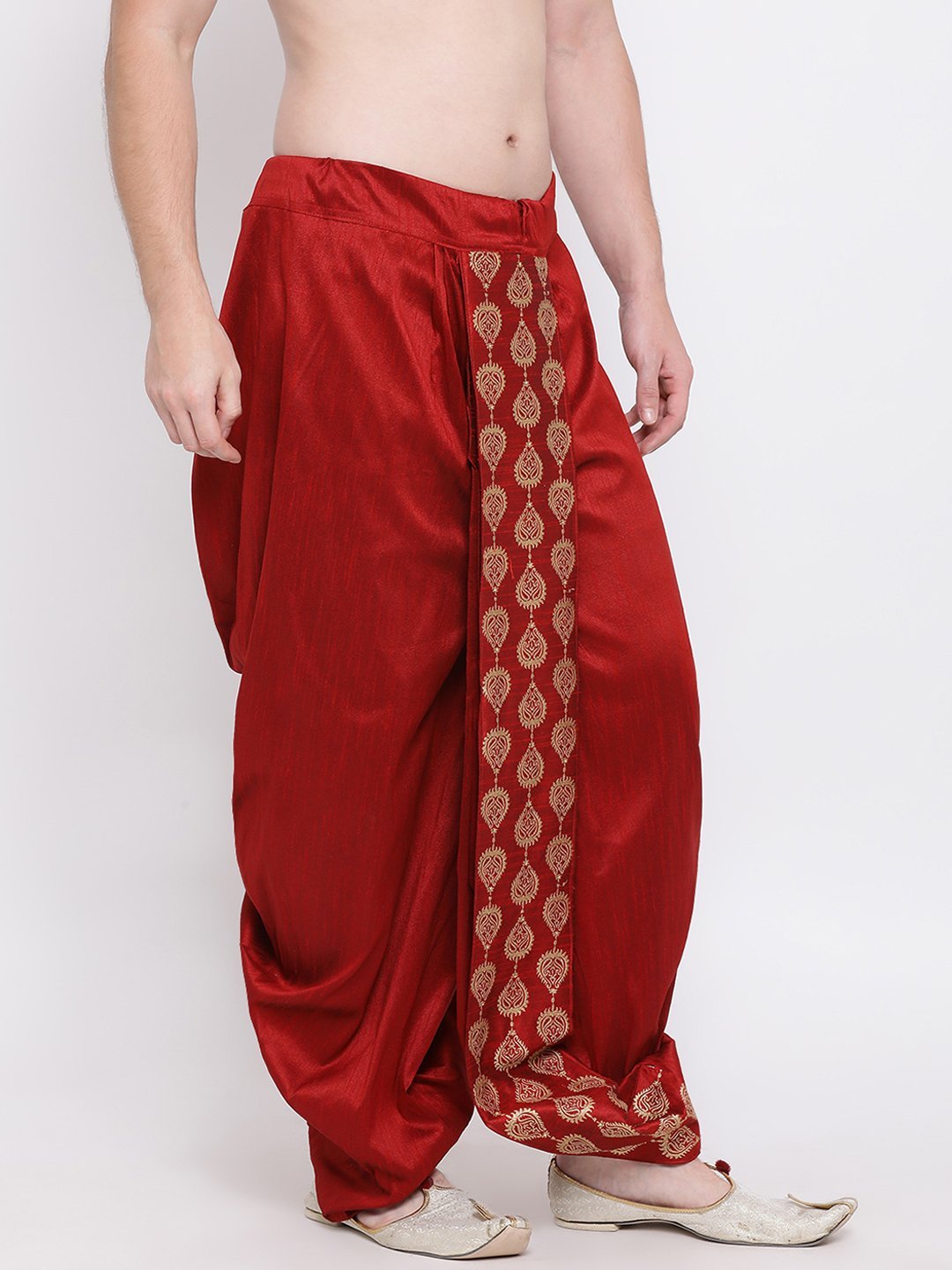 Men's Maroon Embroidered Dhoti Pant