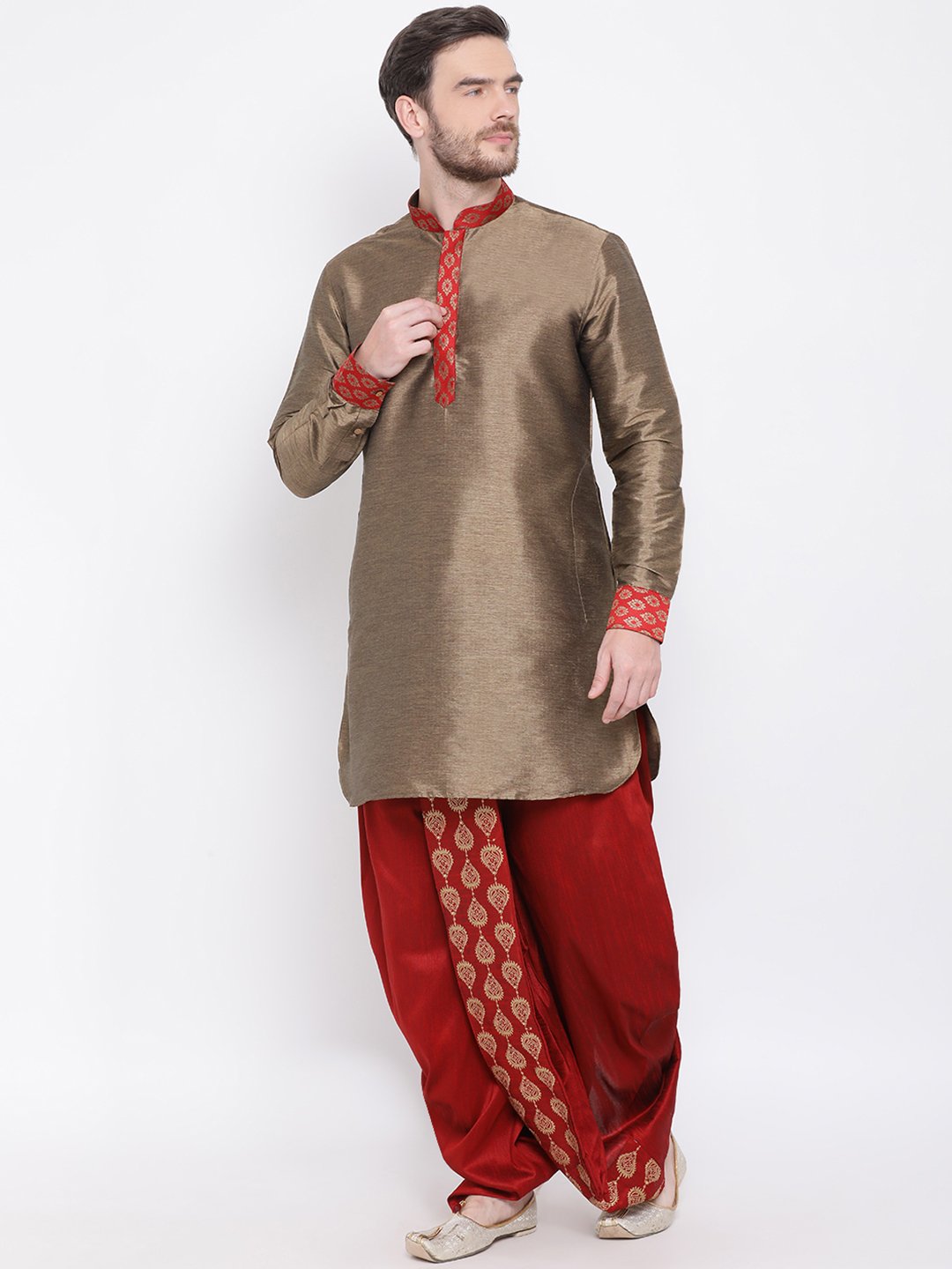 Men's Maroon Embroidered Dhoti Pant