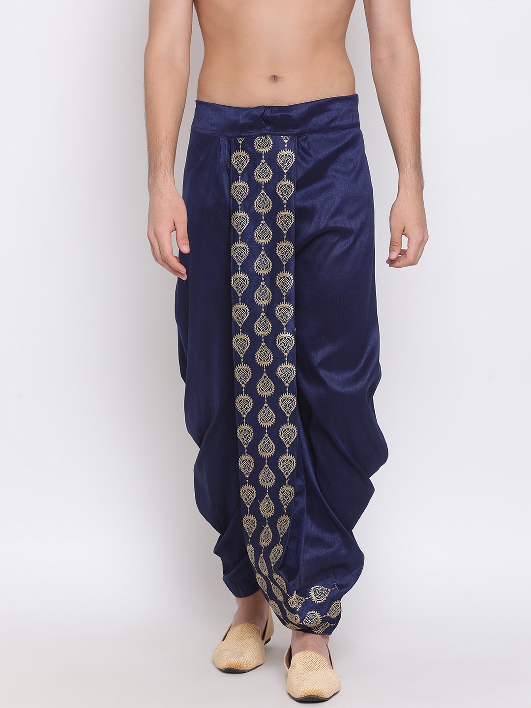 Men's Navy Blue Embroidered Dhoti Pant