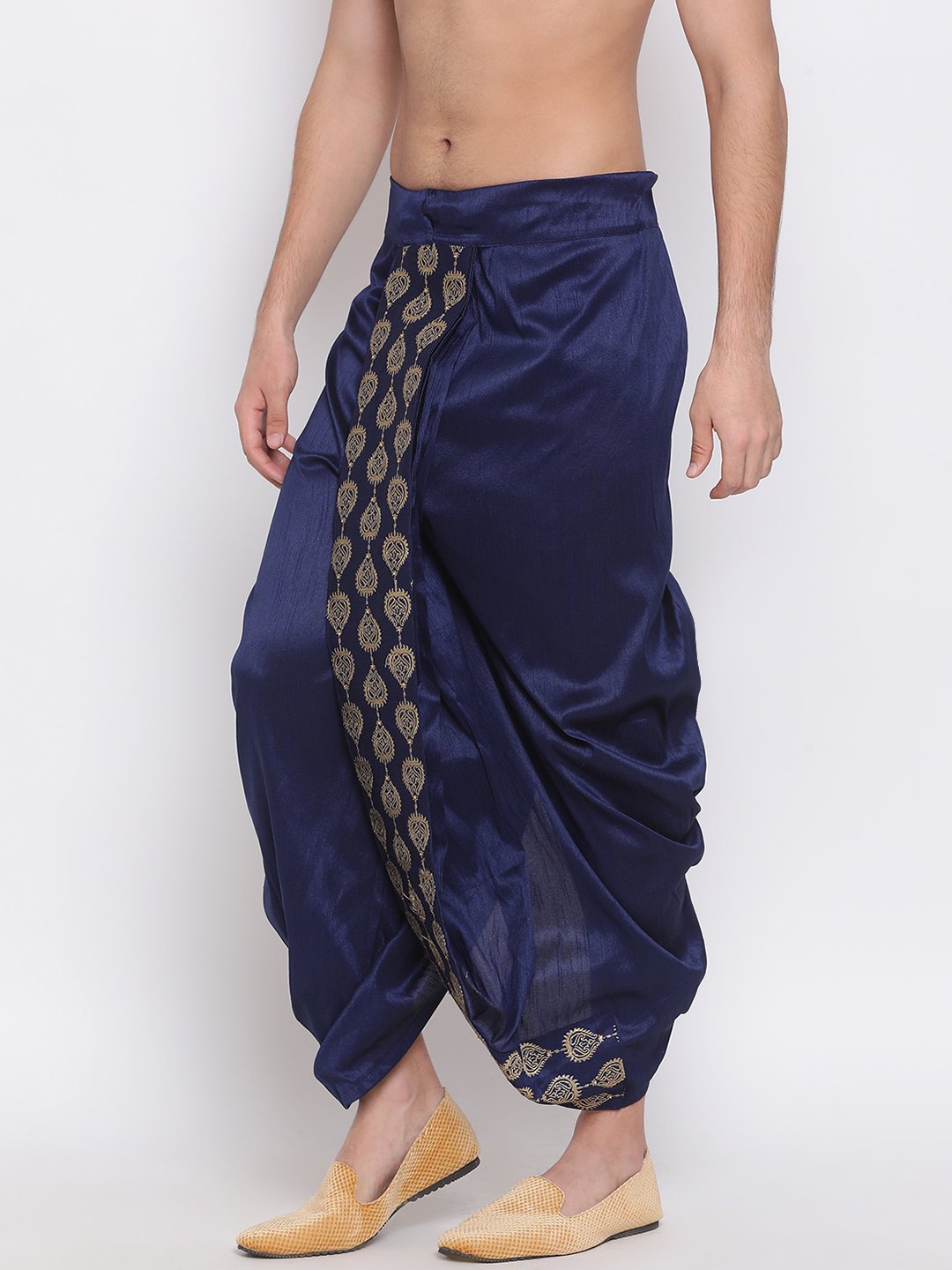 Men's Navy Blue Embroidered Dhoti Pant