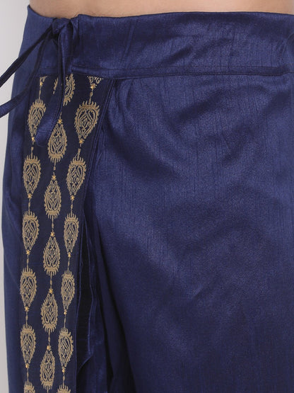 Men's Navy Blue Embroidered Dhoti Pant