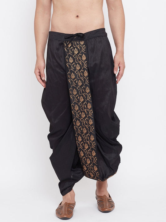 Men's Black Silk Blend Embroidered Dhoti