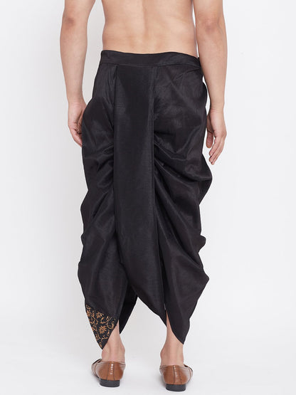 Men's Black Silk Blend Embroidered Dhoti