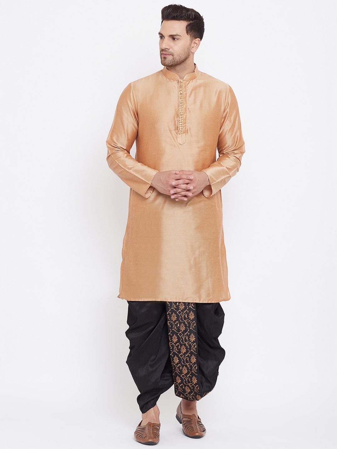 Men's Black Silk Blend Embroidered Dhoti