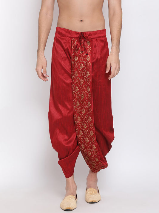 Men's Maroon Embroidered Dhoti Pant