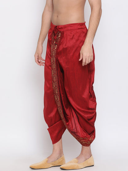 Men's Maroon Embroidered Dhoti Pant