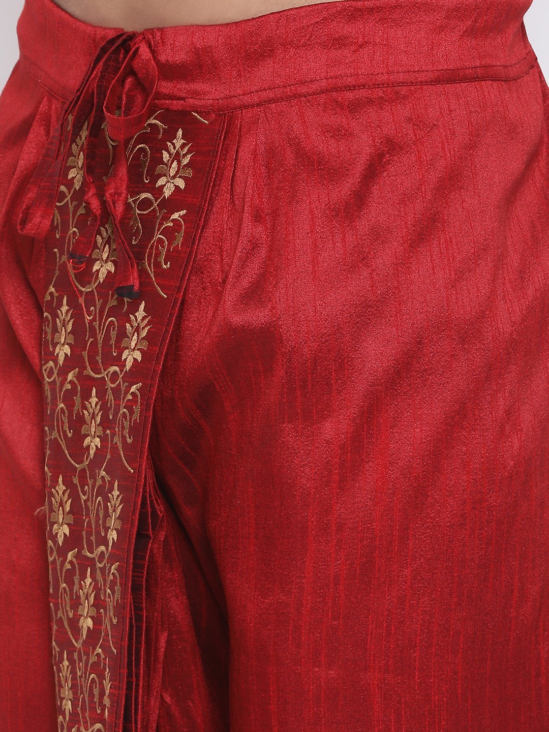 Men's Maroon Embroidered Dhoti Pant