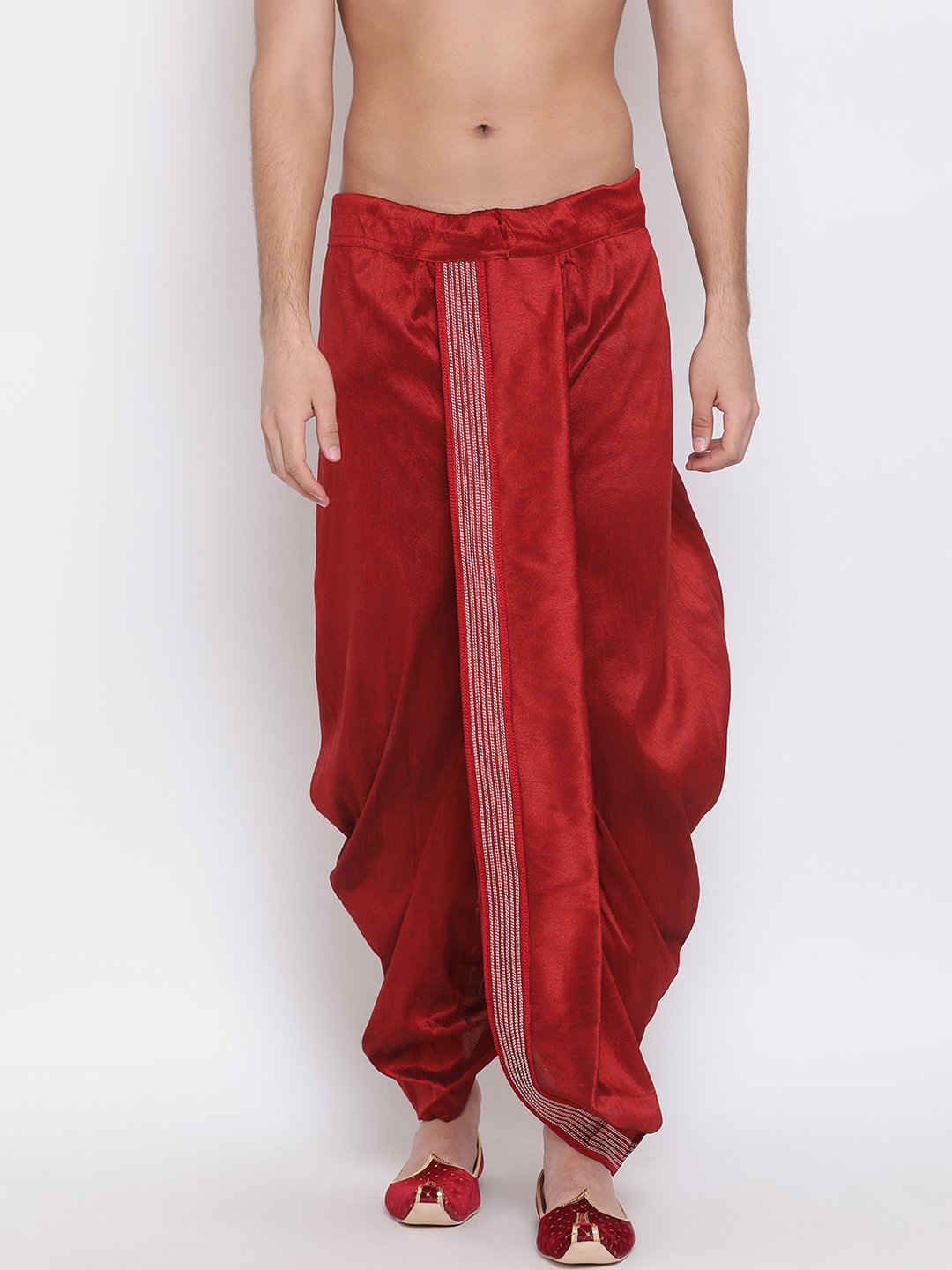 Men's Maroon Embroidered Dhoti Pant