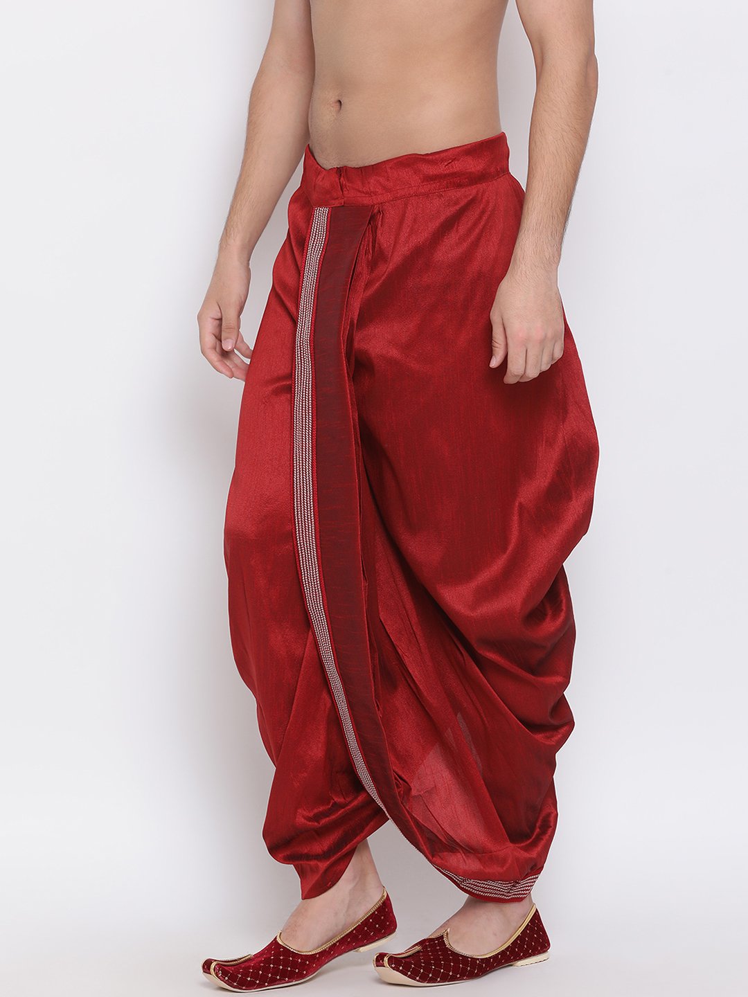 Men's Maroon Embroidered Dhoti Pant