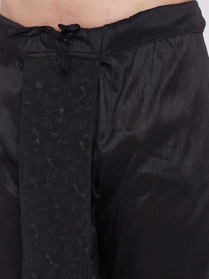 Men's Black Silk Blend Embroidered Dhoti