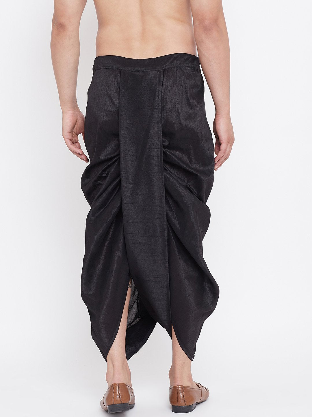 Men's Black Silk Blend Embroidered Dhoti