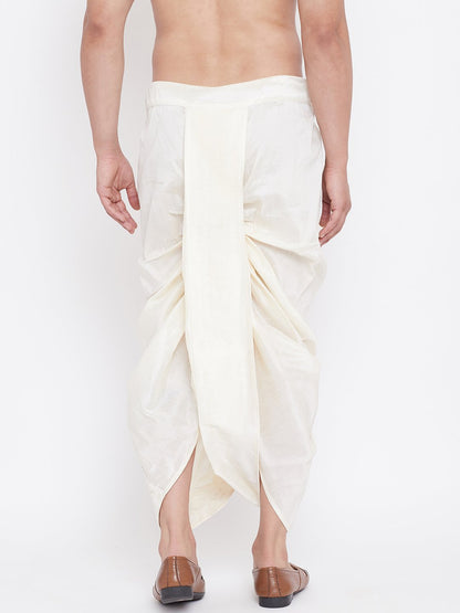 Men's Cream Silk Blend Embroidered Dhoti