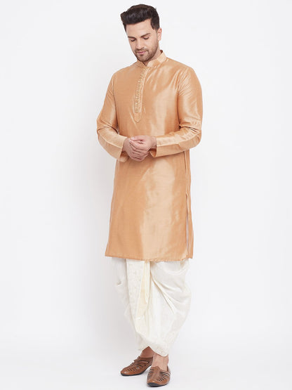 Men's Cream Silk Blend Embroidered Dhoti