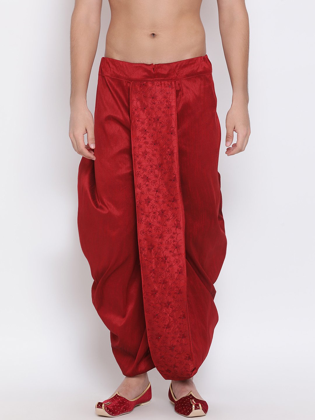 Men's Maroon Embroidered Dhoti Pant