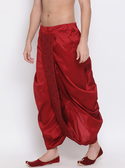 Men's Maroon Embroidered Dhoti Pant