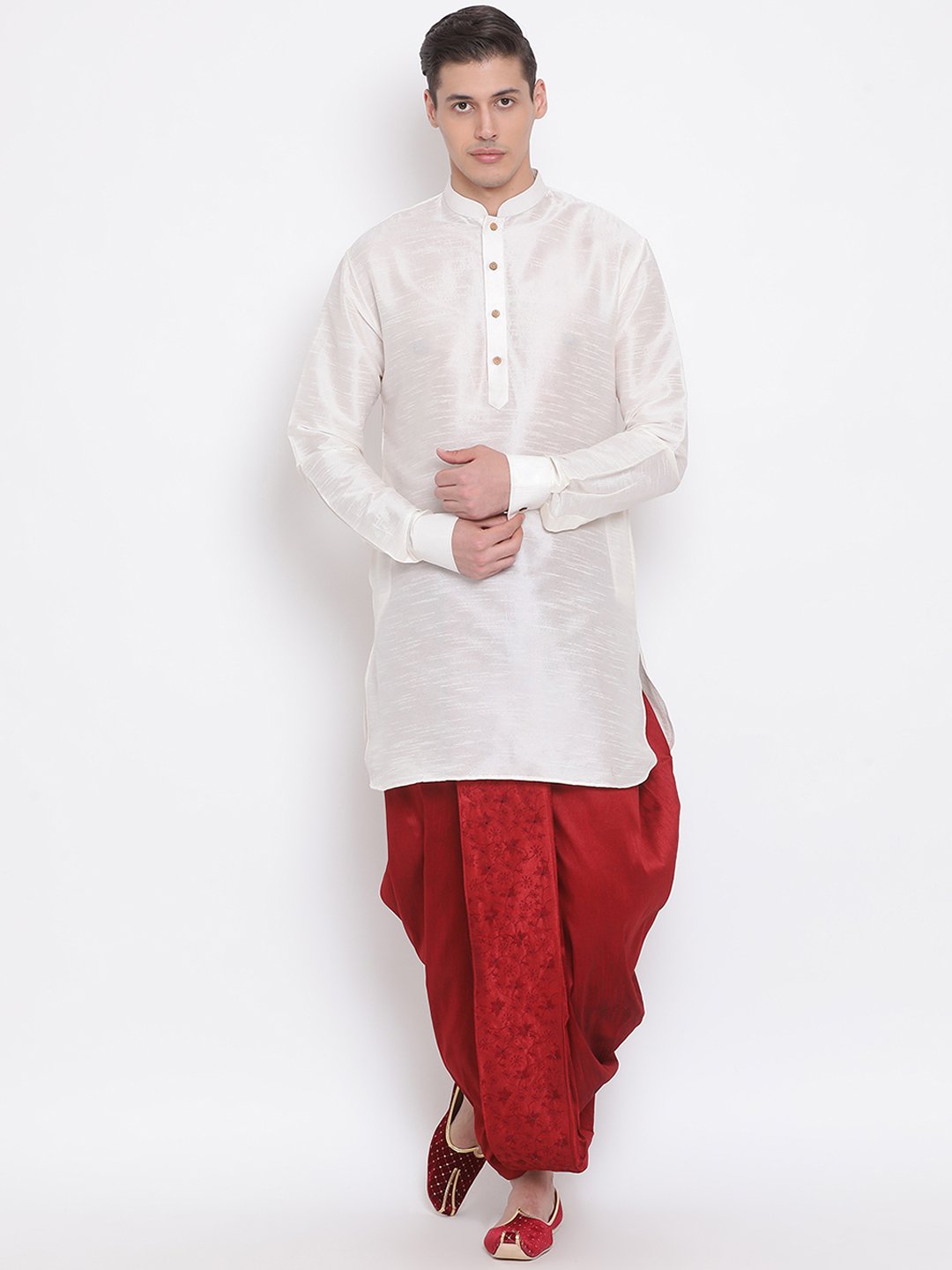 Men's Maroon Embroidered Dhoti Pant