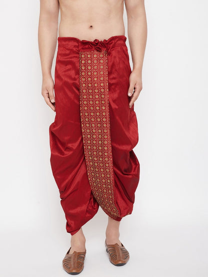 Men's Maroon Embroidred Dhoti