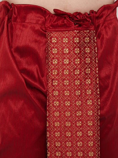 Men's Maroon Embroidred Dhoti