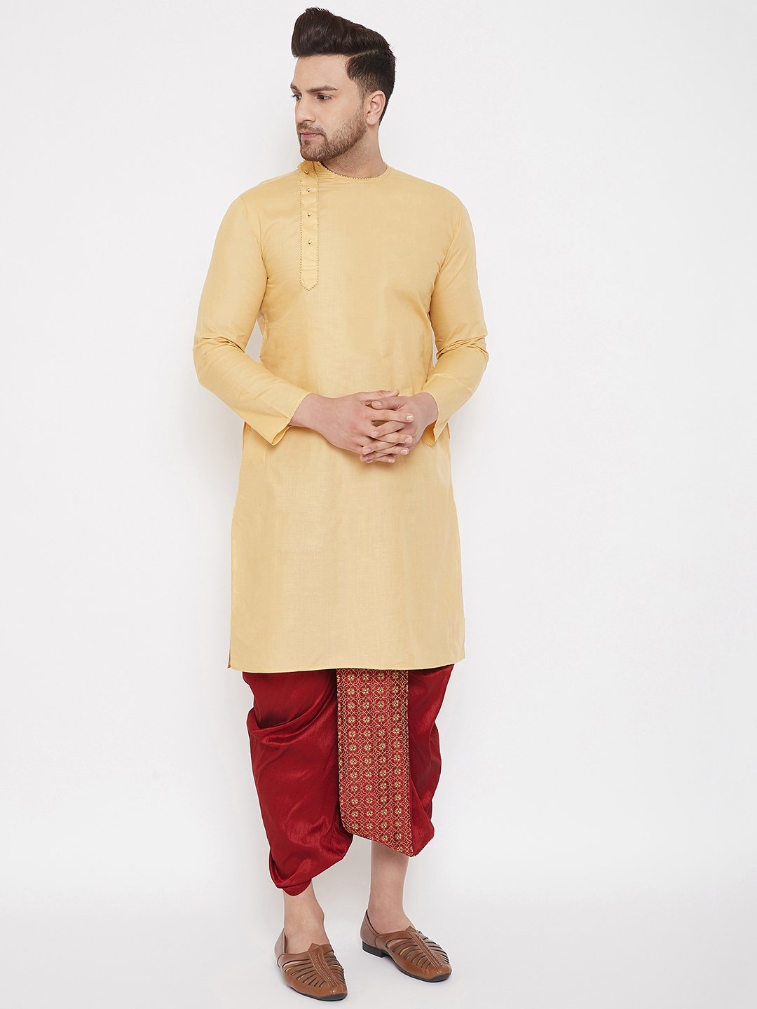 Men's Maroon Embroidred Dhoti