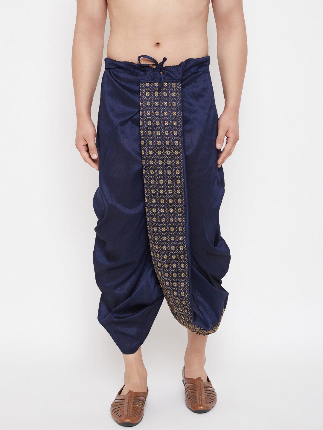 Men's Navy Blue Embroidred Dhoti