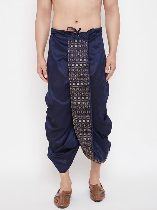 Men's Navy Blue Embroidred Dhoti