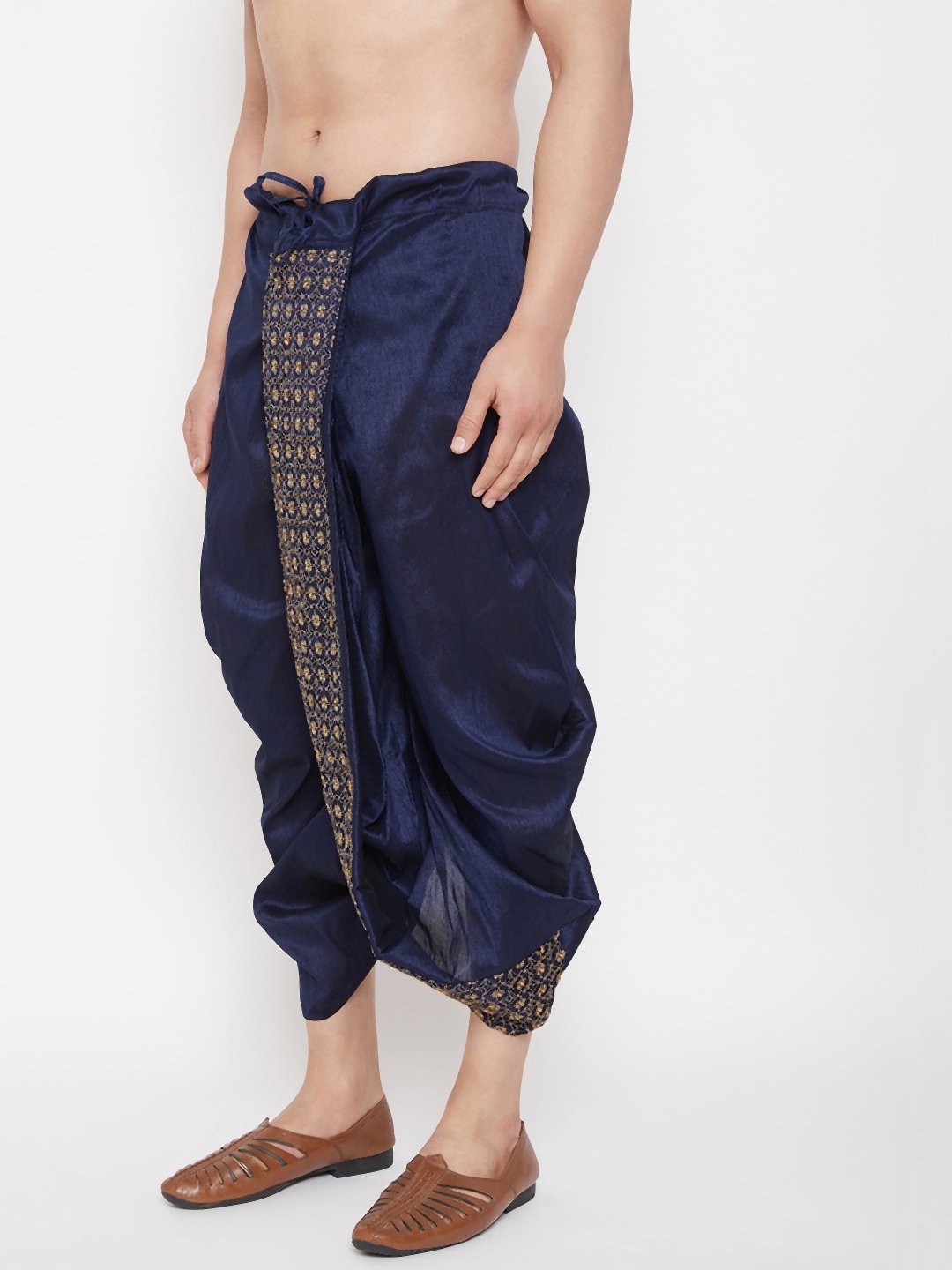 Men's Navy Blue Embroidred Dhoti