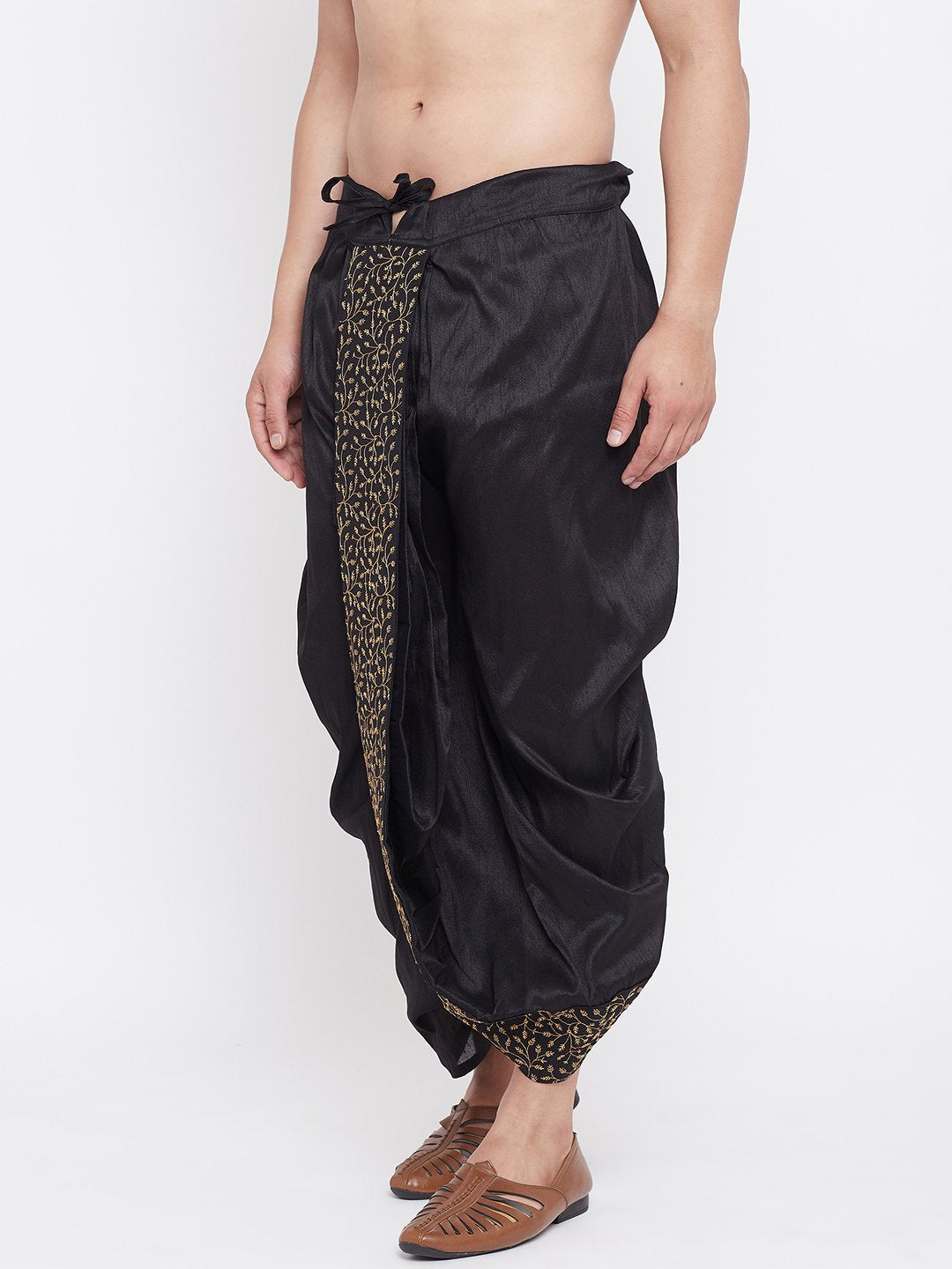 Men's Black Silk Blend Embroidered Dhoti