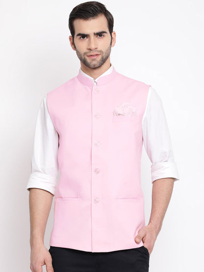 Men's Pink Solid Classic Royal Linen Nehru Jacket