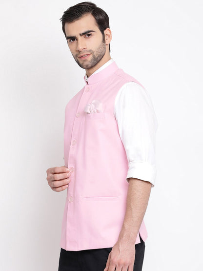 Men's Pink Solid Classic Royal Linen Nehru Jacket