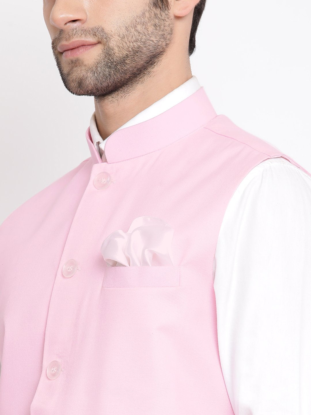 Men's Pink Solid Classic Royal Linen Nehru Jacket