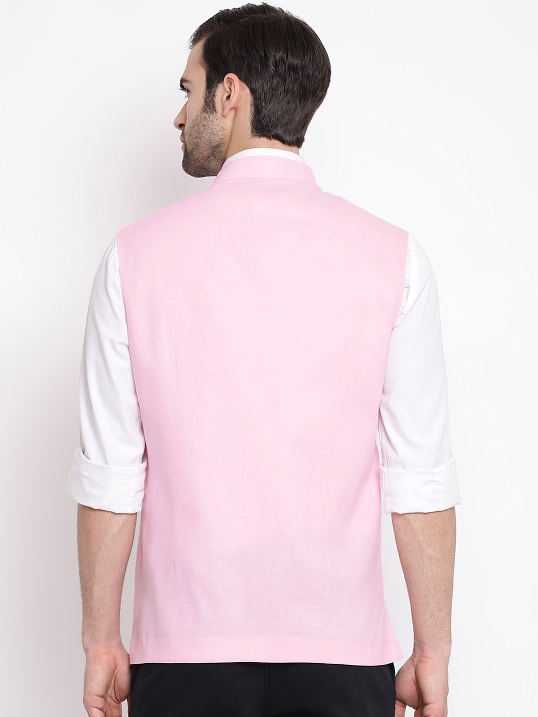 Men's Pink Solid Classic Royal Linen Nehru Jacket