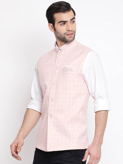 Men's Pink Checkered Classic Linen Nehru Jacket