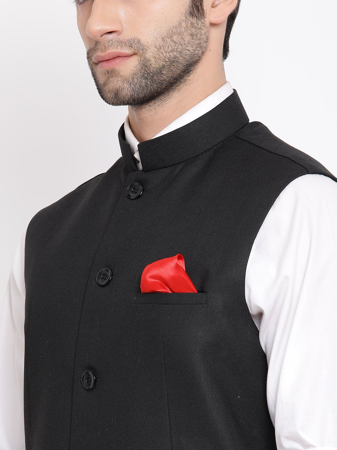 Men's Black Cotton Silk Blend Nehru Jacket