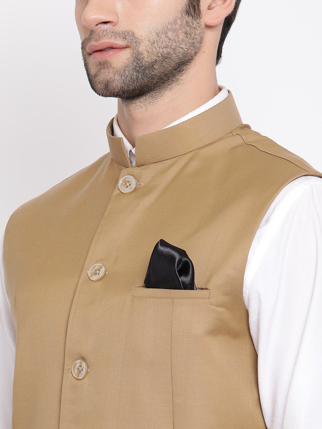 Men's Beige Cotton Blend Twill Nehru Jacket