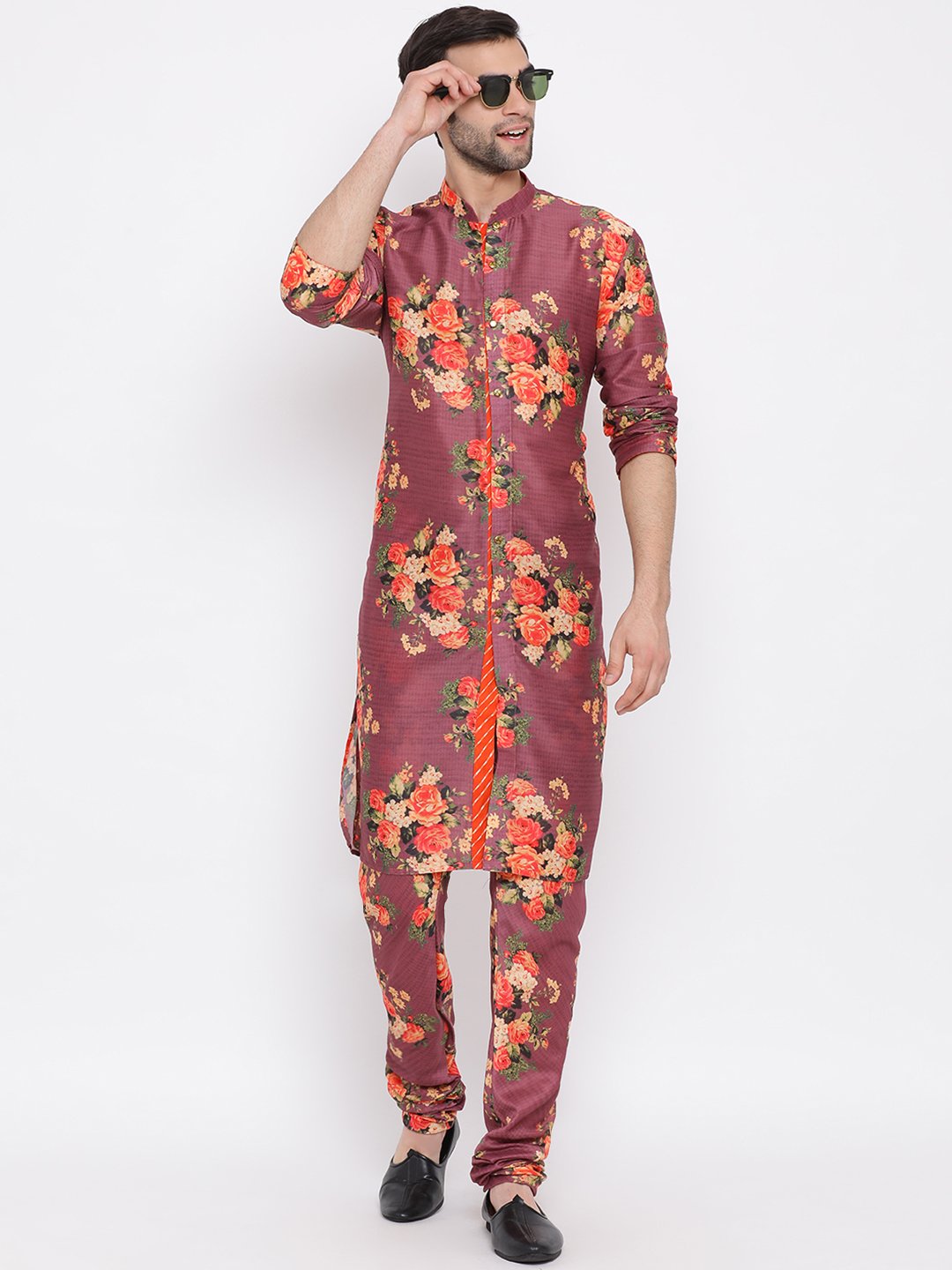 Men's Green Twill Jacket, Printed Kurta and Pyjama Set