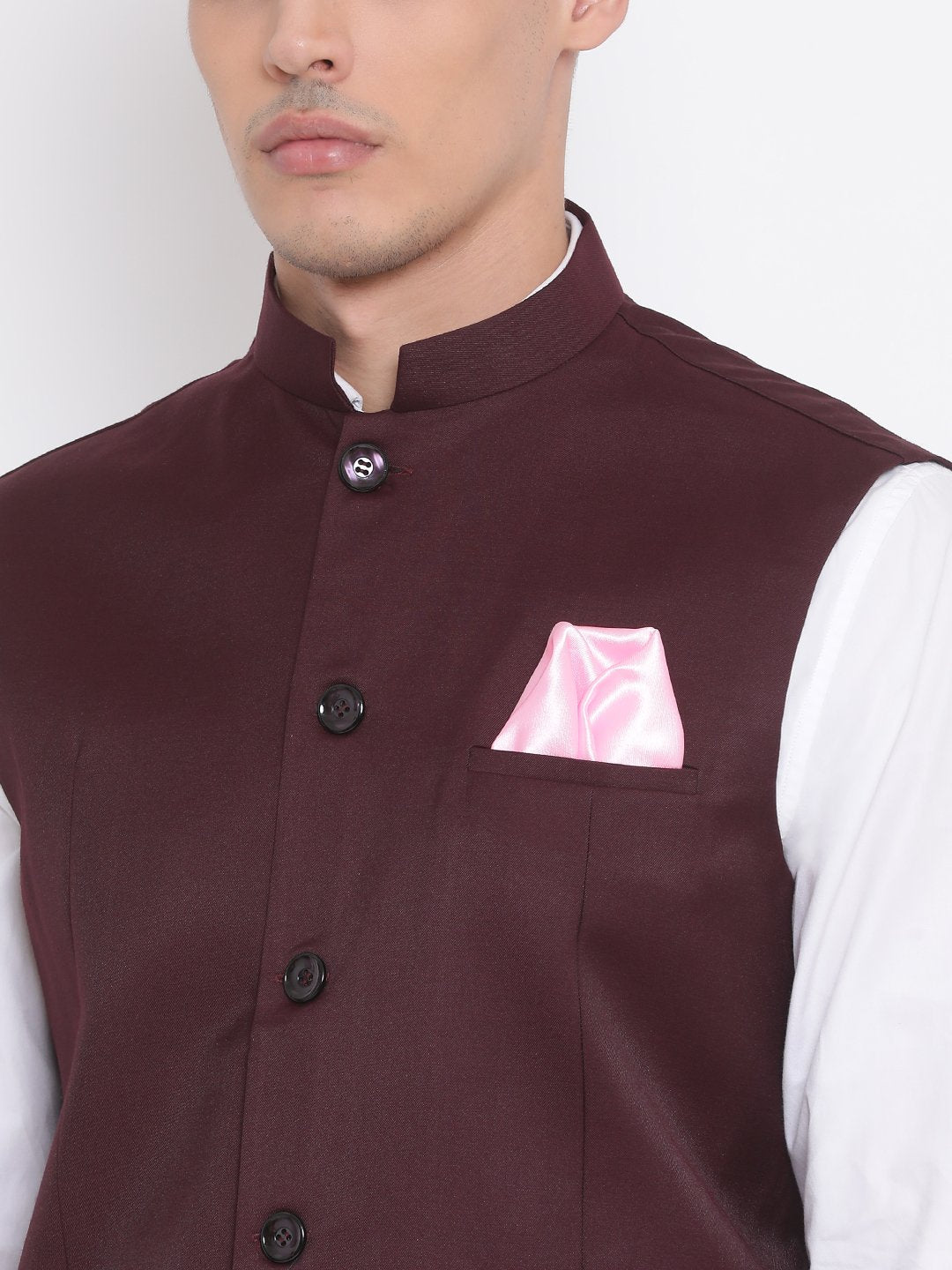 Men's Maroon Cotton Blend Twill Nehru Jacket